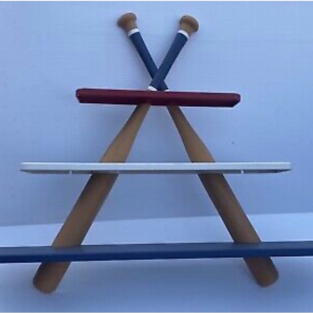 Vintage 3 tier home interiors baseball shelf and ball/bat holder.